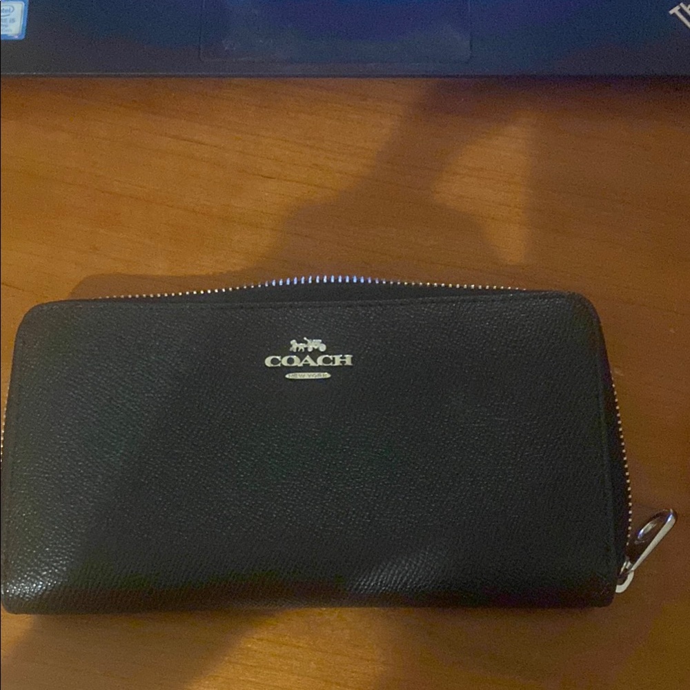 Coach Black Leather Zip-Around Wallet